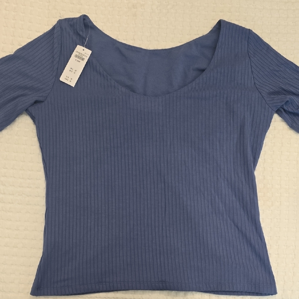 Abercrombie & Fitch Ribbed Blue Short Sleeve Top - Picture 5 of 5